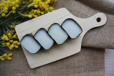 High angle view of vegetables on cutting board