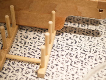 High angle view of text on wood