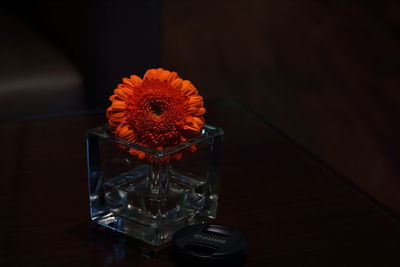 Close-up of flower vase on table