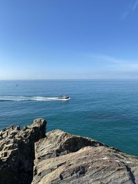 Scenic view of sea against blue sky