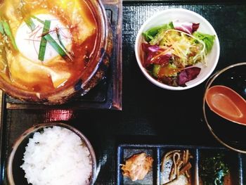 Close-up of soup in bowl on table