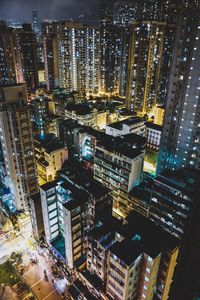 Aerial view of illuminated city at night