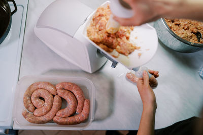 High angle view of food on table