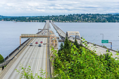 A view of the interstate 90 floating bridges in seattle, washington.