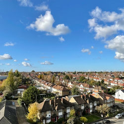 High angle view of townscape against sky