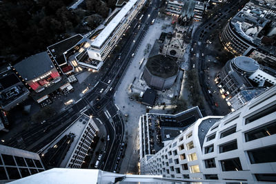 High angle view of vehicles on road in city