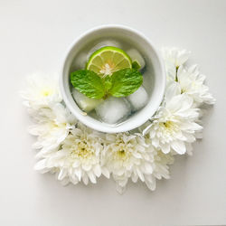 Directly above shot of white flower in plate