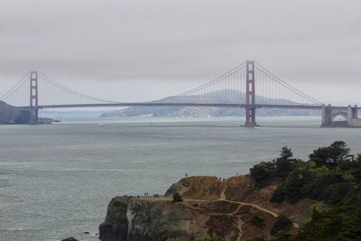 View of suspension bridge over sea