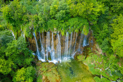 Aerial view of the prstavac waterfall in plitvice national park, croatia