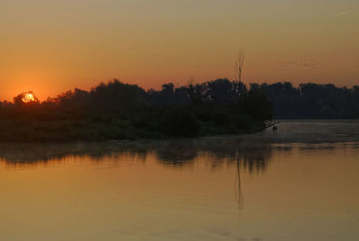 Scenic view of lake against sky during sunset