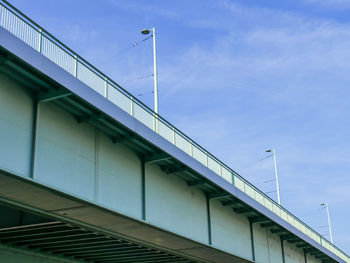 Low angle view of bridge against sky in city