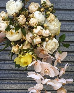 High angle view of rose bouquet