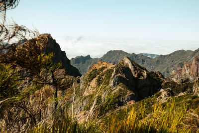 Scenic view of mountains against clear sky