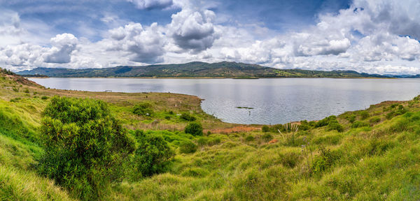 Scenic view of lake against sky