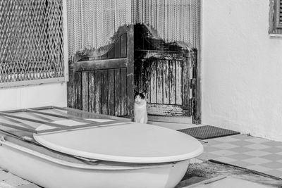 Open door of bathroom at home