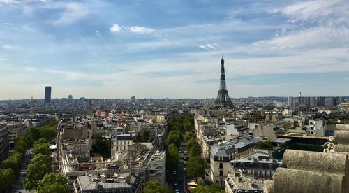 High angle view of eiffel tower from triumph arch in paris 