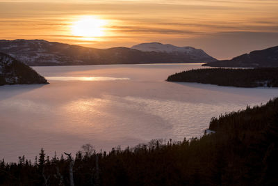 Scenic view of lake against sky during sunset