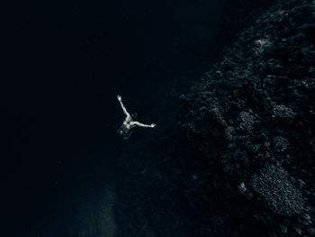 High angle view of me  free diving in the blue  hlole  in dahab city in egypt