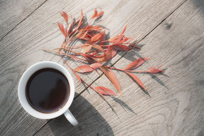 High angle view of coffee cup on table