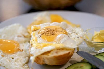 Close-up of breakfast served in plate