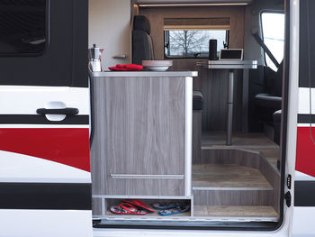 Utensils on table in motor home