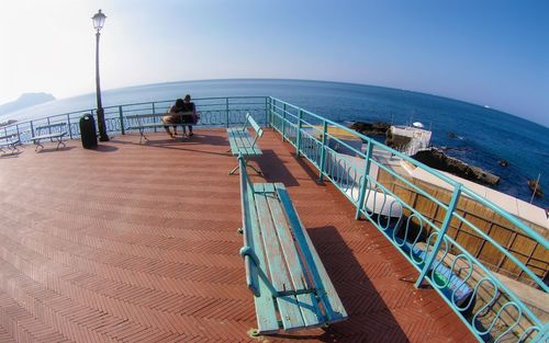 Panoramic view of sea against clear sky