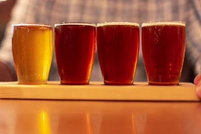 Close-up of beer in glass on table