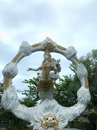 Low angle view of angel statue against sky