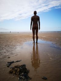 Rear view of man standing on beach