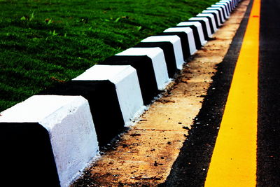 Close-up of white zebra crossing