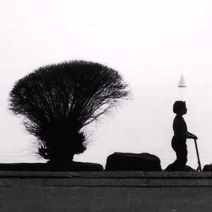 Woman standing on tree trunk