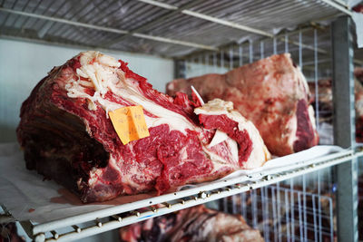 Close-up of meat on barbecue grill