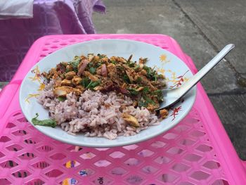 High angle view of food on table