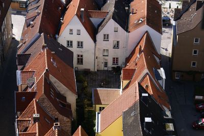 High angle view of buildings in city