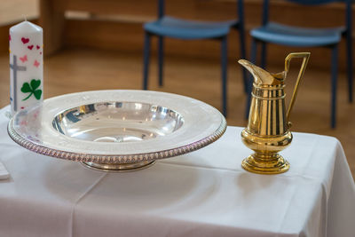 Close-up of glasses on table