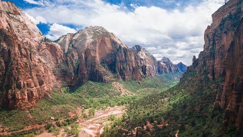 Panoramic view of landscape and mountains against sky