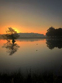 Scenic view of lake against sky during sunset