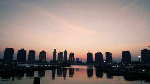 View of city at sunset