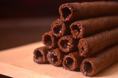 Close-up of chocolate cake on table