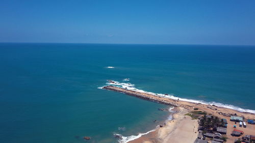 High angle view of sea against clear sky