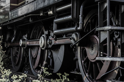 Close-up of train wheels