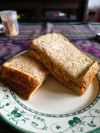 Close-up of breakfast served on table