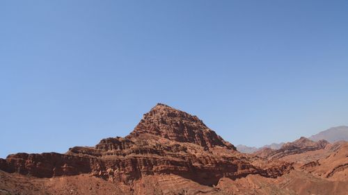 Scenic view of rocky mountains against clear blue sky