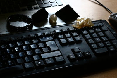 High angle view of laptop keyboard on table