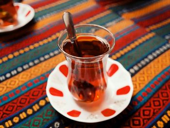 Close-up of mint tea served on table