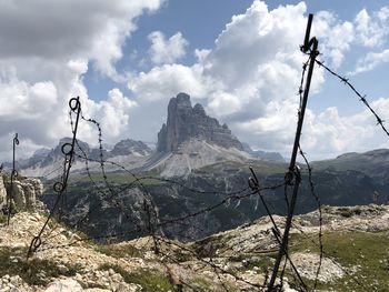 Scenic view of mountains against cloudy sky