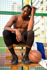 Portrait of the black man with the basketball