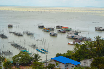 High angle view of boats in sea