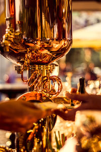 Close-up of beer tap in bar