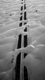 High angle view of wet land during winter